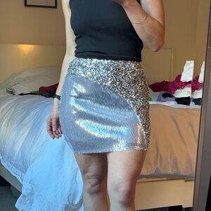 Silver Sequin Mini Skirt